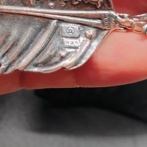 Fritz Casuse Carolyn Pollack Sterling Silver Turquoise Prayer Feather Pendant - Picture 8 of 10